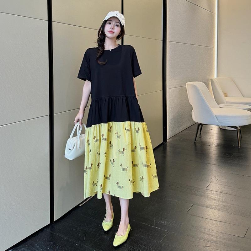 

Летнее женское платье Свободные платья больших размеров с цветными блоками и короткими рукавами 3XL чёрный