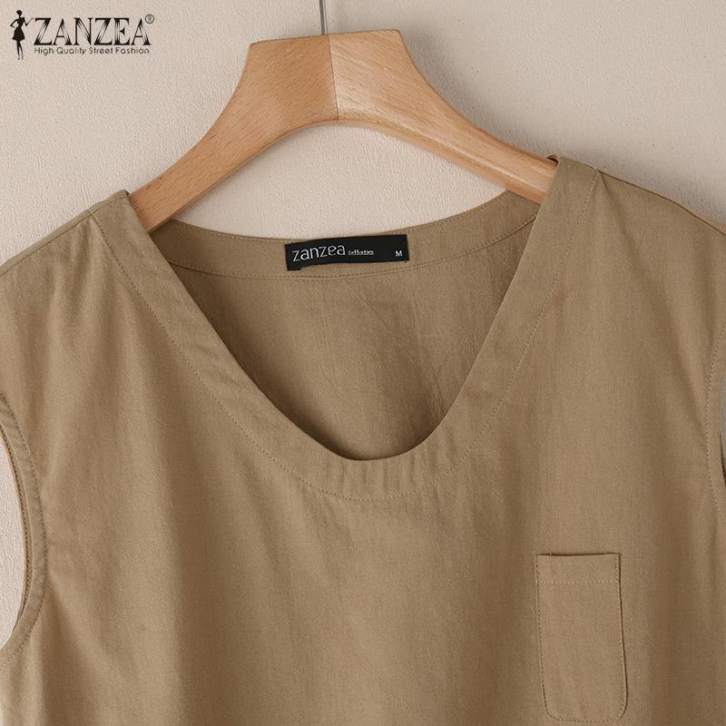 ZANZEA Women Casual V-Neck Summer Sleeveless Cotton Tank Tops