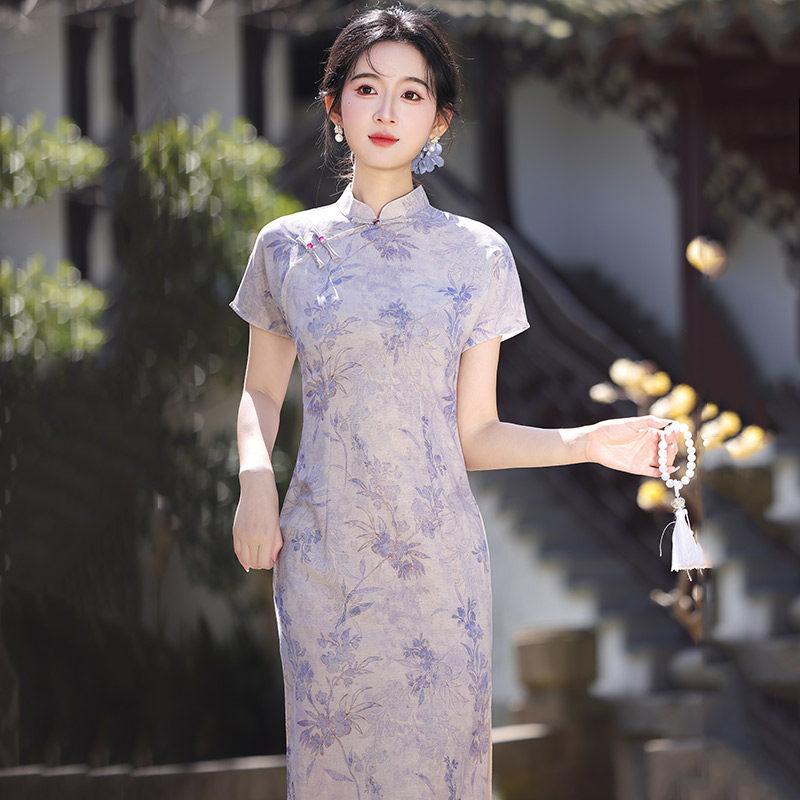 Purple National Style New Chinese Daily Suzhou Long Cheongsam Improved Young 1011 New Women's High Sense Summer