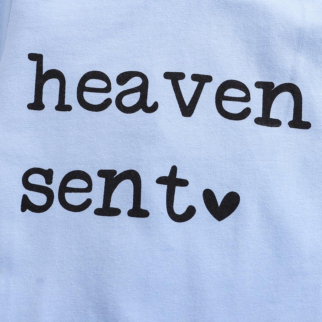 1-18 Months Newborn Baby “Heaven Sent“ Print Cotton Bodysuit Cute Blue Short Sleeve Jumpsuit Onesie