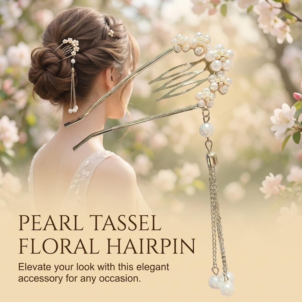 Elegant Pearl U-shaped Hairpin With Fringe Decoration For Weddings Parties Daily Wear Women Accessory