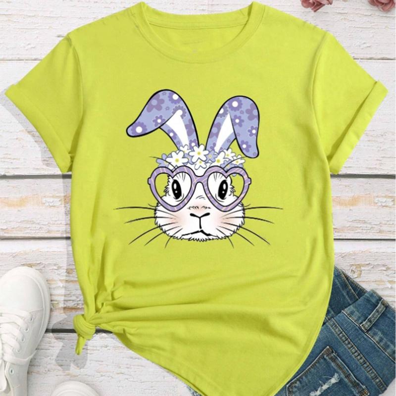 

Модная женская футболка с простым принтом кролика из мультфильма, забавная повседневная футболка с круглым вырезом и короткими рукавами, летняя женская футболка 8XL жёлтый