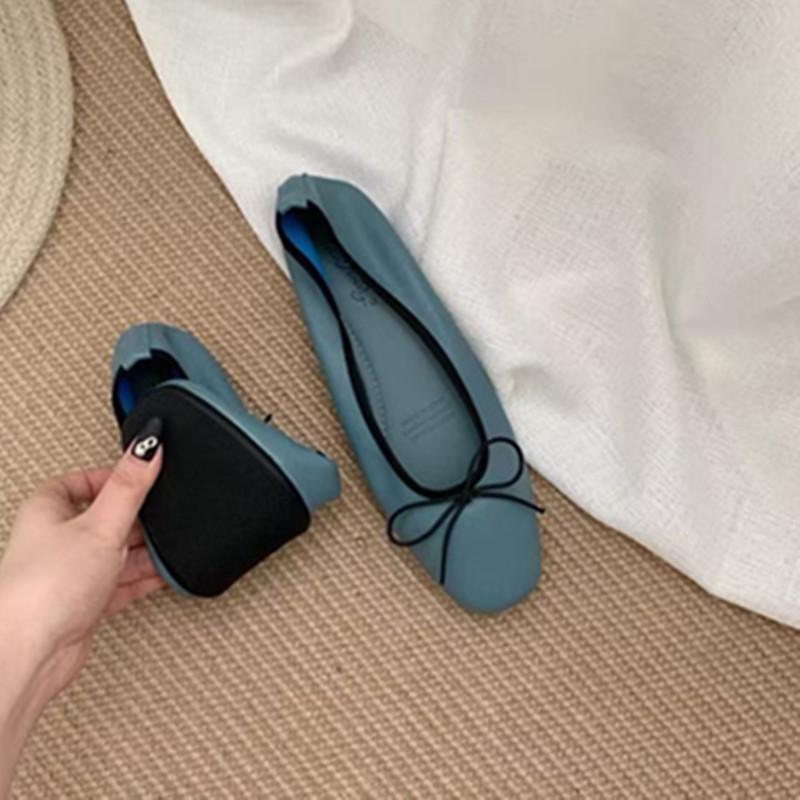 2025 Spring and Autumn New Fashion Versatile Korean Small Single Shoes Versatile Square Head Bow Grandma Shoes Soft Leather