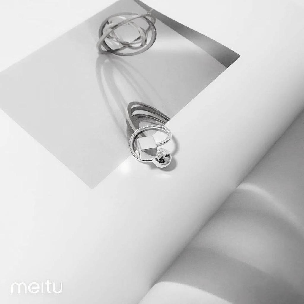 Fashionable 925 Silver Ring Adjustable Size Elegant Geometric Design For Women
