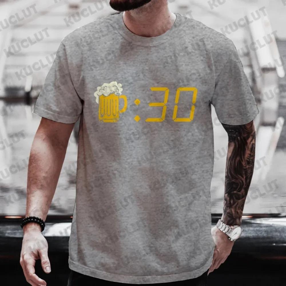 Men T Shirt Funny Beer Clock Graphic Y2k Clothes Plus Size Tees Beer Lover Drinking Party Streetwear Summer Short Sleeve Tees