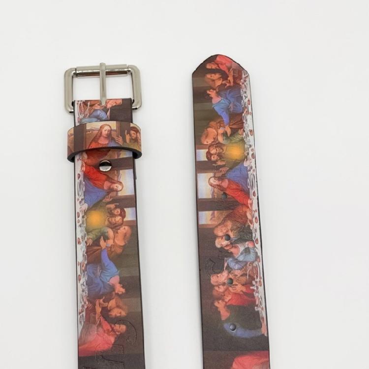 Comfortable Retro Art Waist Belt The Last Supper Design Waist Sash PU Leather Adjustable Size for Men Women