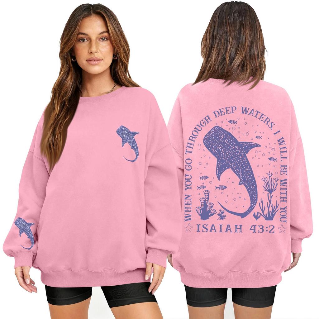 Women's Fashion Long Sleeve Print Round Neck Loose Pullover Sweater Top