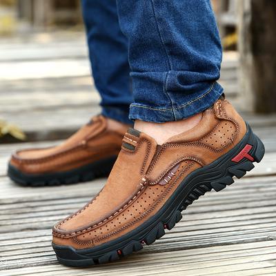 Classical Men's Wear Resistant Leather Loafers Vintage Hand Stitching Oxfords Low Cut Ankle Boots Casual Daily Work Office Shoes