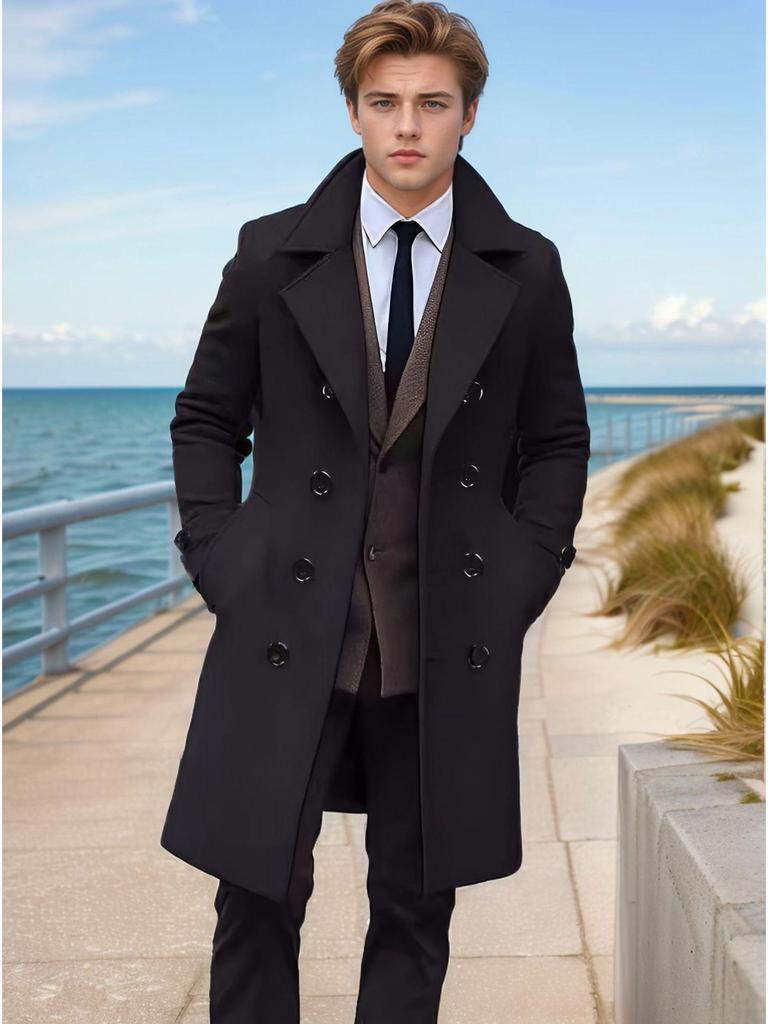 Multi-Color Wool Mid-Length Windbreaker Coat for Men – Available in Various Sizes