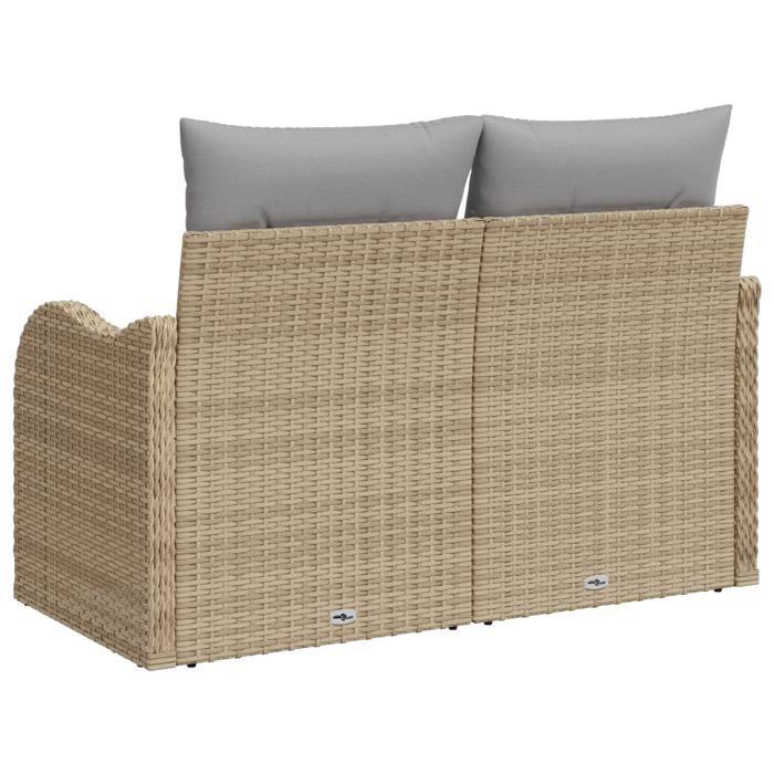 Canapé de jardin 2 places vidaXL avec rangement et coussins beige en poly rotin 42006725