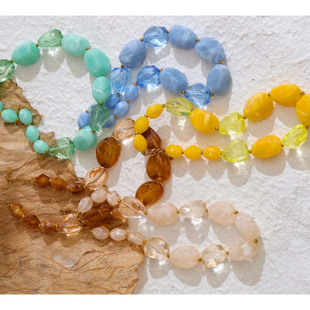 Yhpup 2026 Arrivals Acrylic Resin Chain Statement Necklace Waterproof Handmade Jewelry Green Blue Beige Yellow Amber Accessories