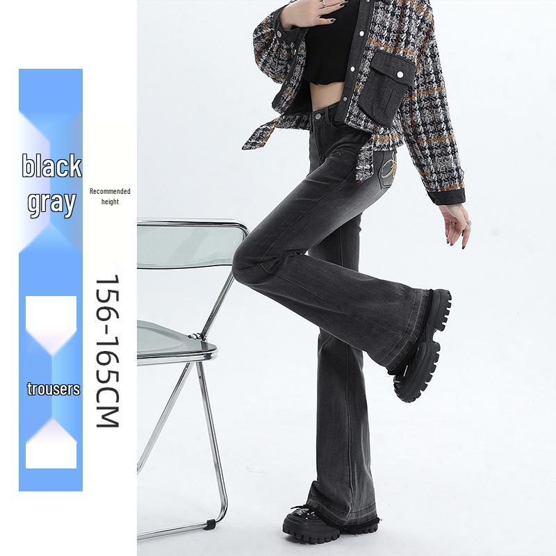 Women s Black-Grey High-Waisted Micro-Flare Jeans, Slim Fit, Spring 2026, Petite-Friendly, Flattering Horseshoe Design XL