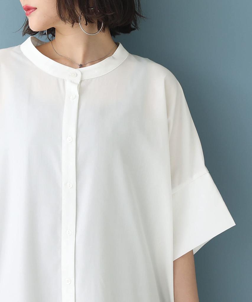 Oshare Walker Collar Short Sleeve Shirt Long Shirt Short Loose Plus Sizes Layered wfn0239 n'OrLABEL [Band Dress] Women's Dress, Spring/Summer,