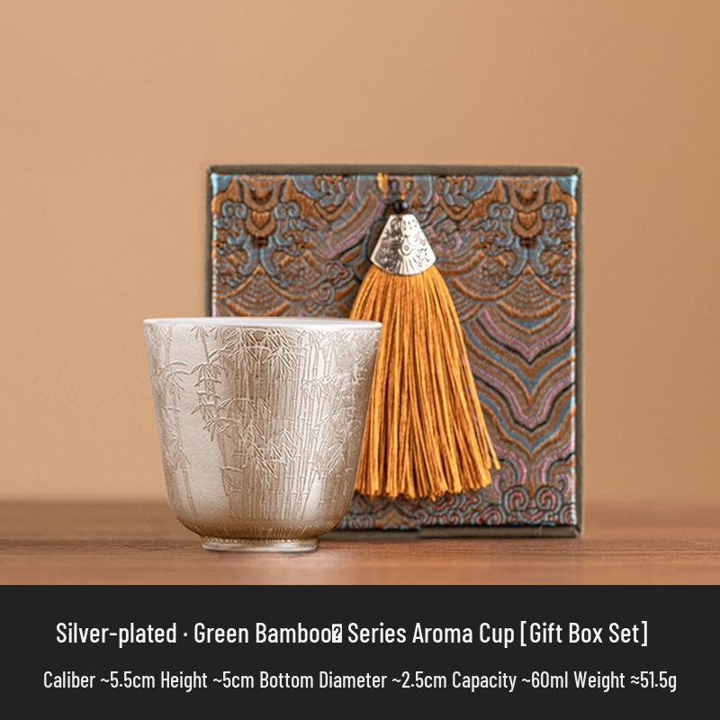 Palace Museum Gilded Silver Bamboo Tea Set – Elegant Kung Fu Teacup Gift for Elders and Leaders