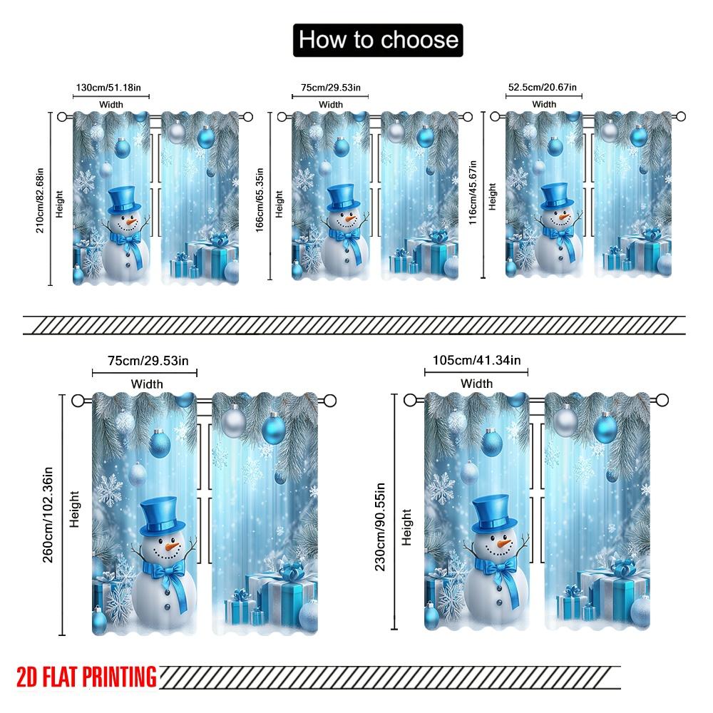 2pcs,2D Plane Printing Curtain Fabric Cute Snowman Christmas Gifts Snowflakes 100% Polyester (without Rod) Gifts Perfect for