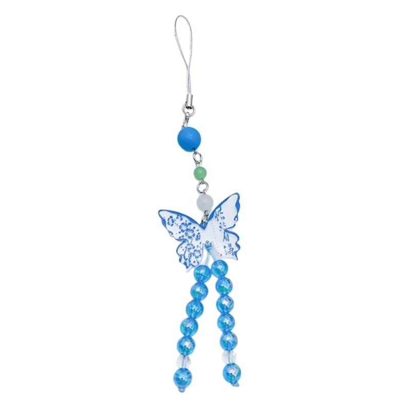 Stylish Butterfly Beaded Mobile Phone Strap Anti-Lost Chain Hangings Jewelry Simple Keycahins for Keys Bags and Phones