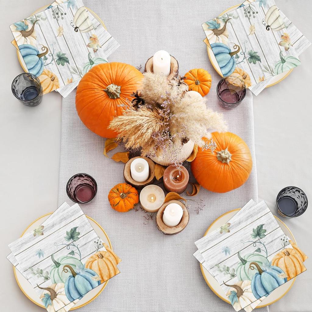 40Pcs Fall Napkin Watercolor Blue Pumpkin Leaves Napk Blue Pumpkin Paper Napk for Autumn Fall Thanksgiving Party Supplies Kitchen & Bathroom