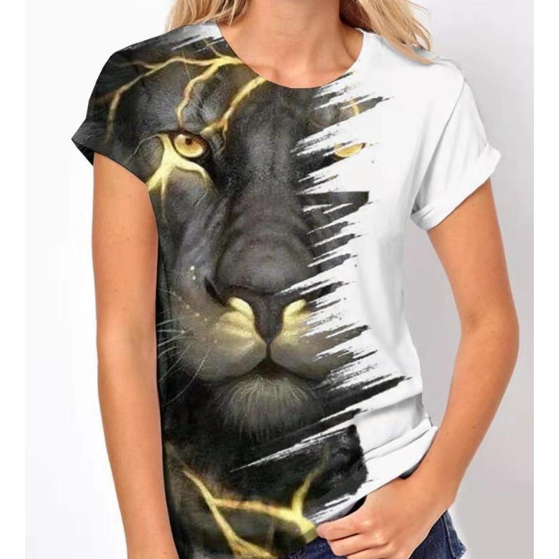 

Летний топ с круглым вырезом и принтом в виде животных 3D, модные повседневные женские футболки с короткими рукавами 6XL