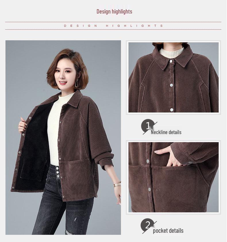 Corduroy Women's Plus Size Casual Short Jacket - Spring & Autumn Fashion for Middle-Aged
