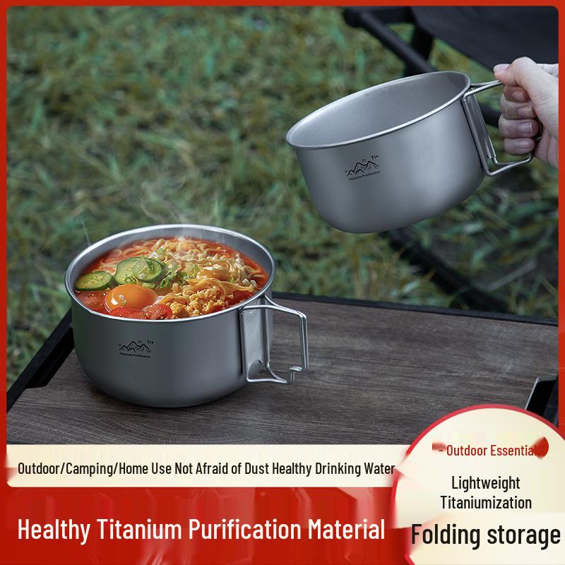 Portable Foldable Titanium Camping Cookware: Multi-functional Purification Pot and Instant Noodle Bowl
