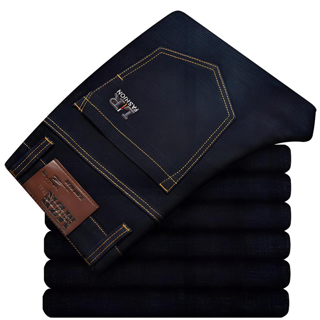 Plus Size Herren Loose Straight Jeans Klassische Business-Hose Jean-Hosen Männliche Marke Schwarz Blau