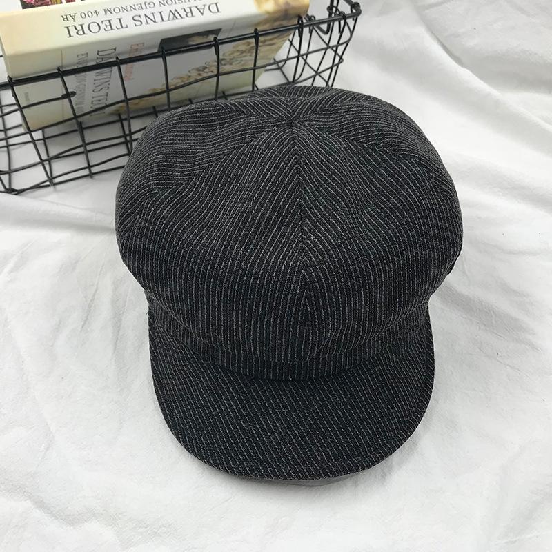 Octagonal hat female soft brim striped autumn and winter bud beret student painter hat cap casual versatile