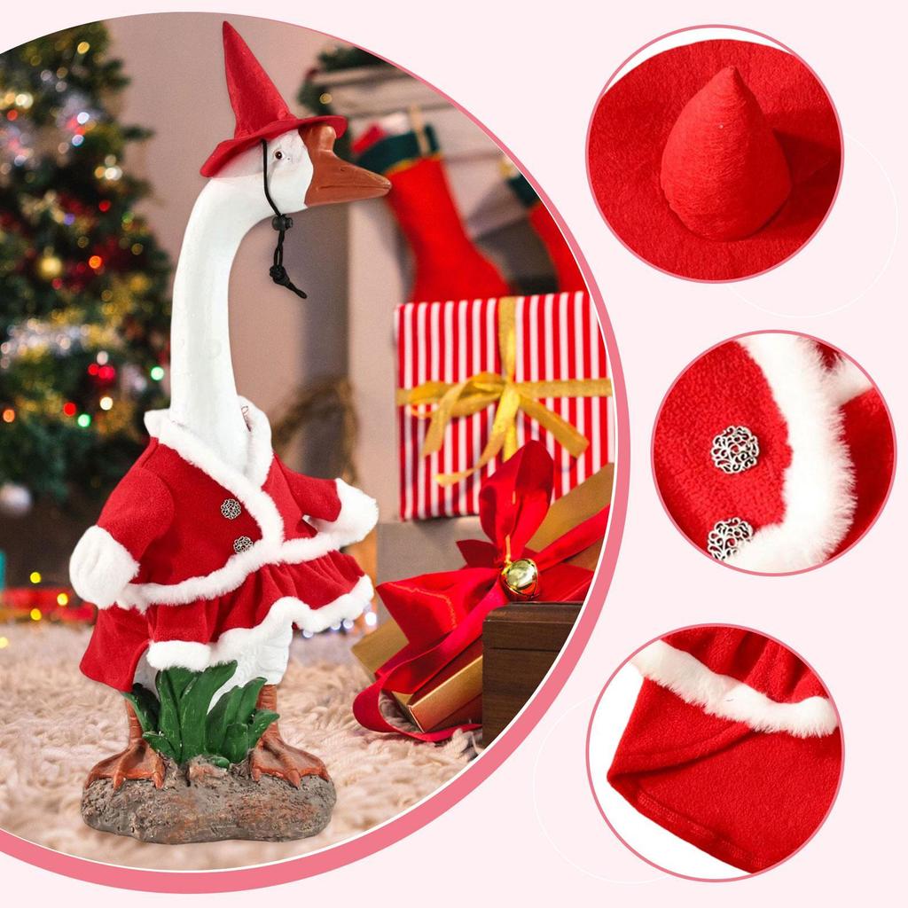Christmas Porch Goose Figurine Outfit Funny Unique Porch Goose Statue Clothes Decoration for Party Garden Landscape Indoor Patio
