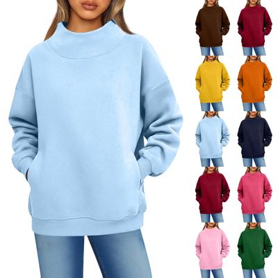 Damen Modisch Lässig Einfarbig Rundhals Langarm Tasche Sportlich Lässig Pullover Sweatshirt Top