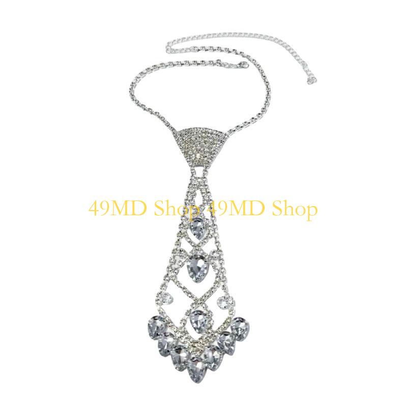49MD Luxurious Rhinestones Neck Tie Adjustable Necklace Tie for Party Music Festival серебряный