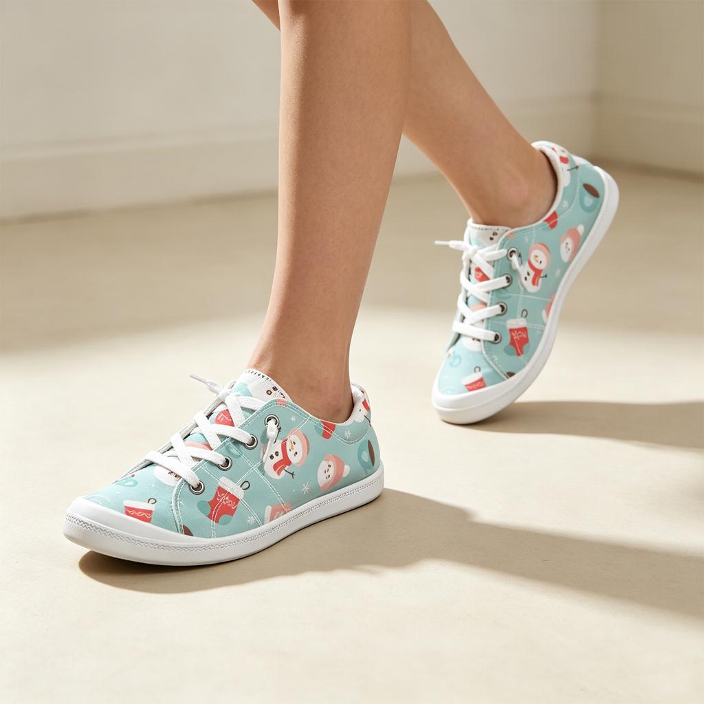 Women's Christmas Print Shoes Comfortable Flat Casual for Holiday
