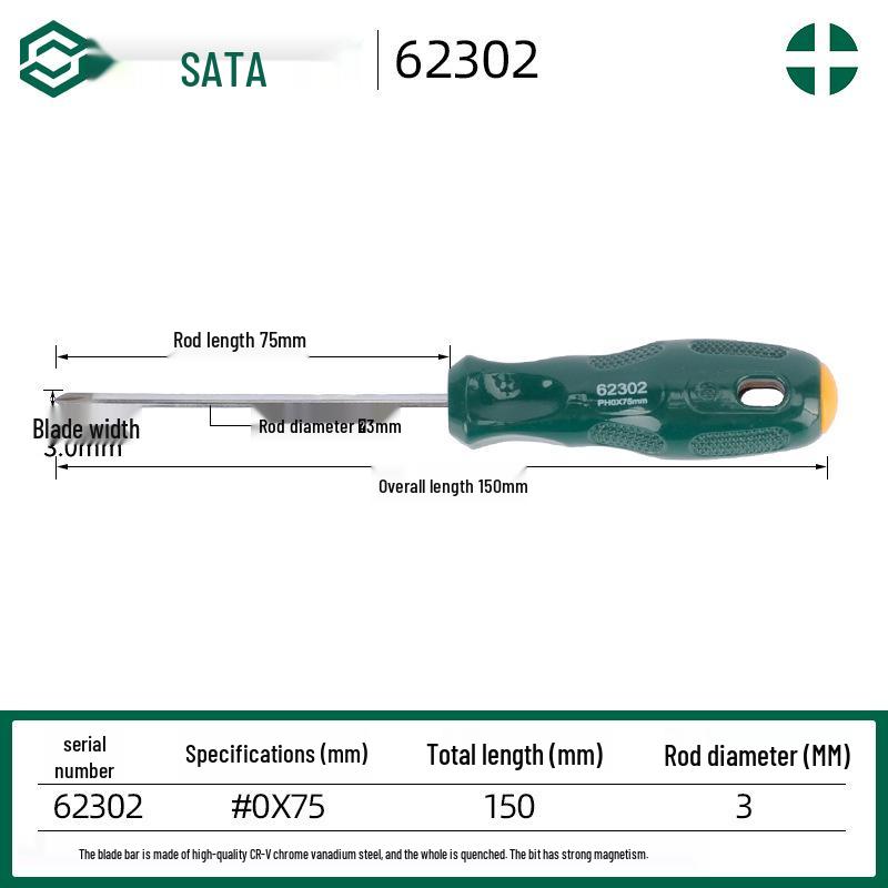 Набор сильных магнитных шлицевых и крестовых отверток SATA, 3x100, Большие инструменты для электрика