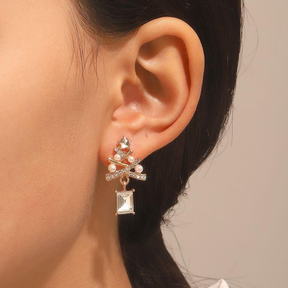 Star Merry Christmas Earrings Rhinestone Christmas Tree Earrings Xmas Dangle Earrings  Christmas