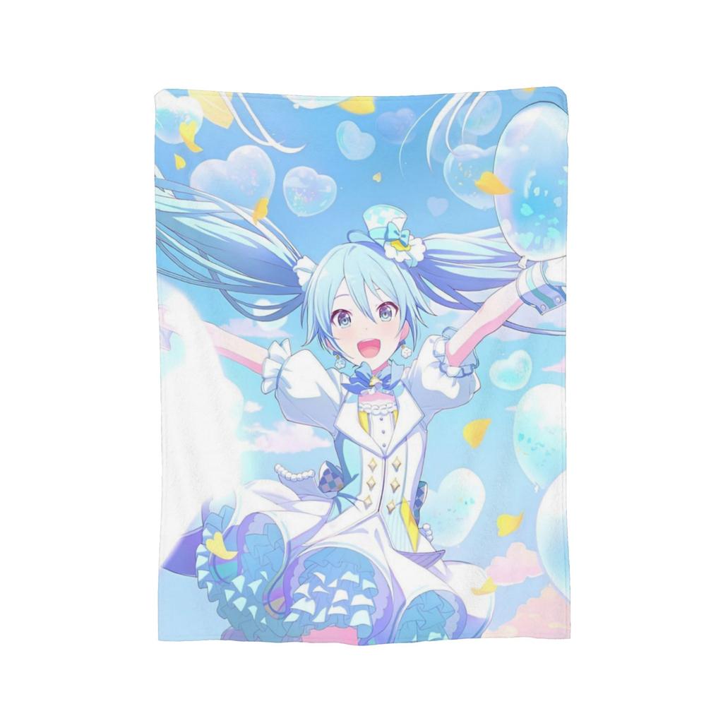 Hatsunes Mikus Vocaloid Blankets Anime Style Flannel Novelty Breathable Throw Blankets for Chair Covering Sofa Autumn/Winter,