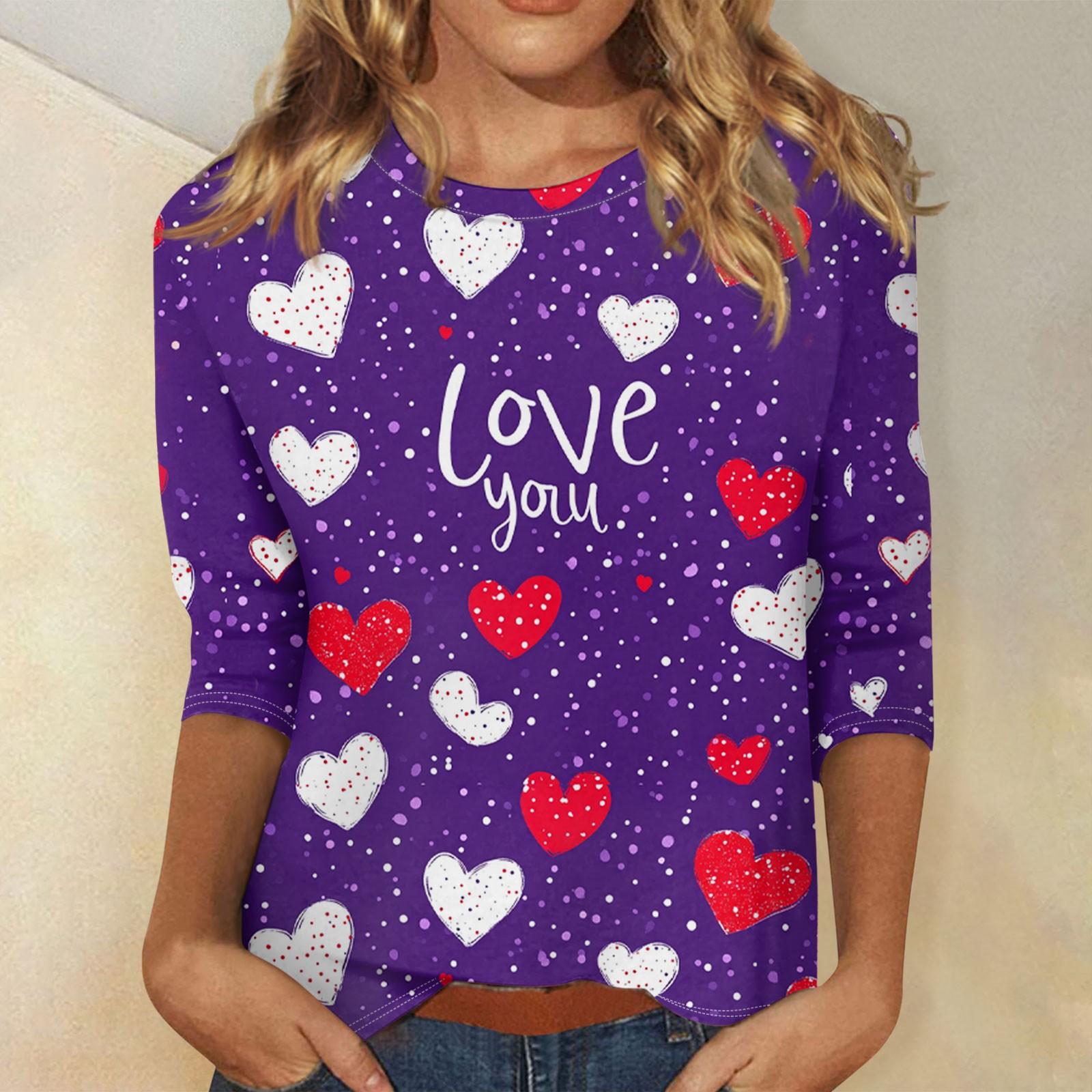 

Женские топы с рукавом три четверти, рубашка на День святого Валентина, круглая горловина, свободная повседневная рубашка S