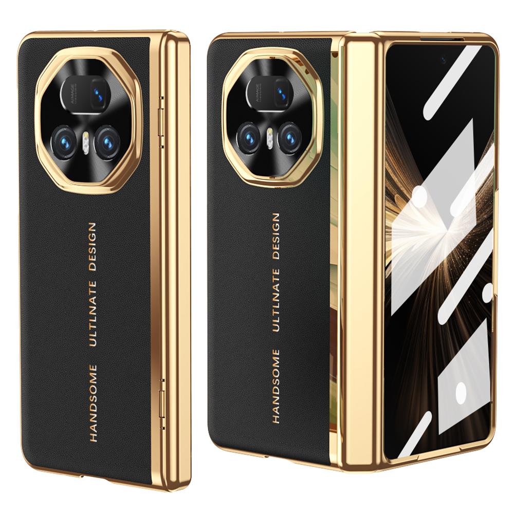 

Для Honor Magic V5 5G Чехол из ПУ кожи+ПК с гальваническим покрытием Чехол для телефона с защитной пленкой для переднего экрана Red