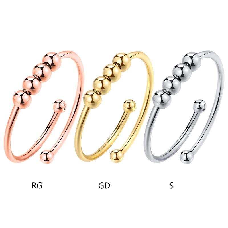 Anxiety Rotating Ring Turnable Bead Stainless Steel Decompression Ring Women's Anti-Anxiety Relief Anxiety Open Ring