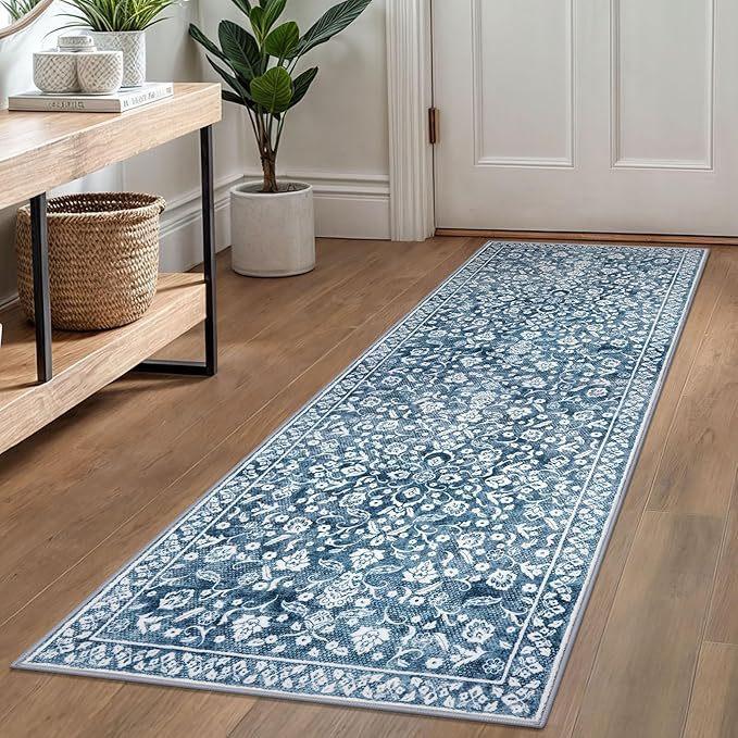 Bohemian Floral Corridor Carpet, Washable  Anti-Slip Entrance Mat, Retro Kitchen Runner Rug for Hallway, Farmhouse Home Decor