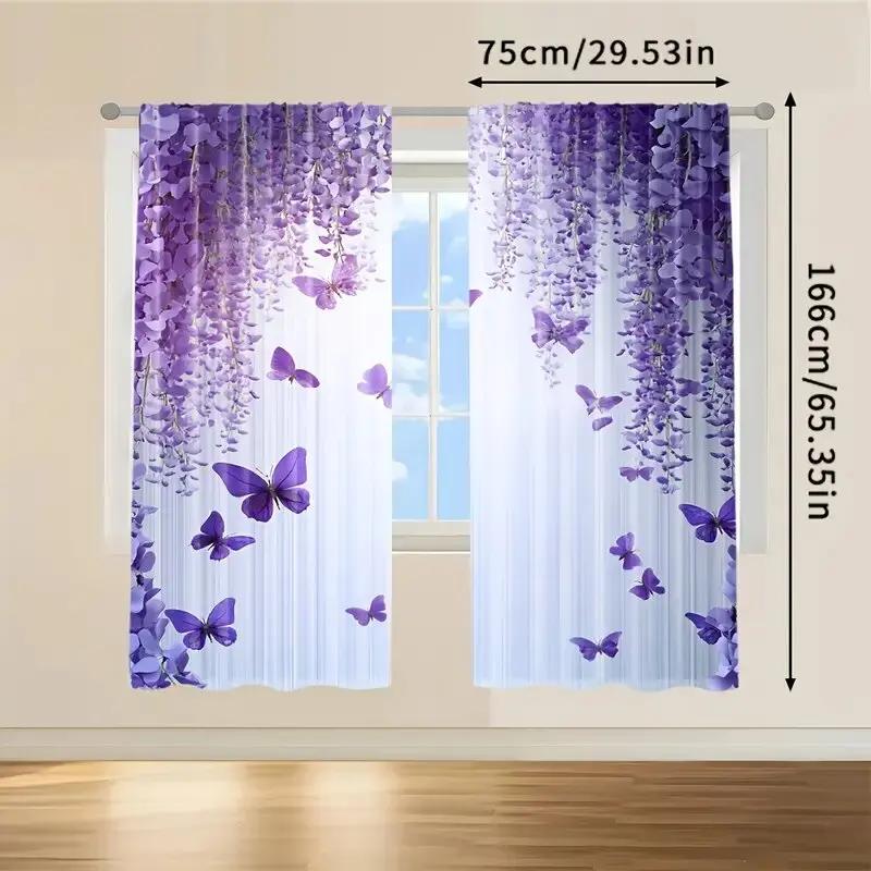 Lila Kunst Schmetterling Stangenbeutel Vorhänge Schlafzimmer Küche Dekoration Haus Wohnzimmer Hergestellt Aus Polyester Bereich Fensterbehandlung