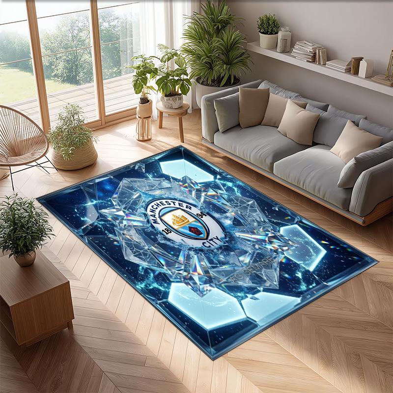 Manchester City Printed Flannel Area Rug Non Slip Soft Polyester Floor Carpet Indoor Decor Mat for Bedroom Living Room Sofa