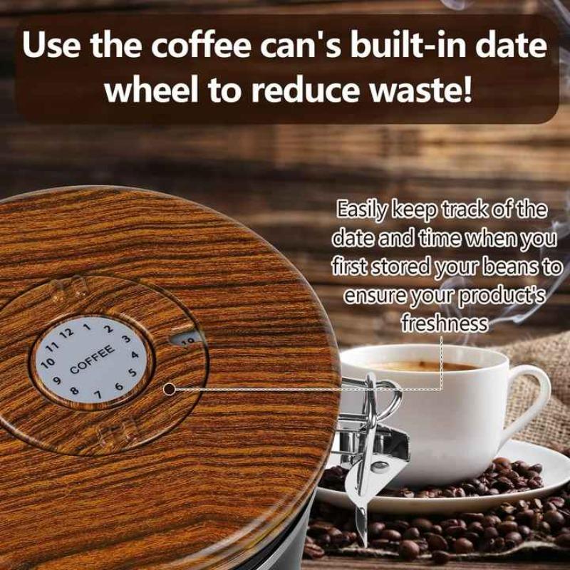 1.8L Coffee Canister Stainless Steel Coffee Bean Vacuum Sealed Tank with Date Tracker Coffee Bean Tea Nut Storage Sealed Cans