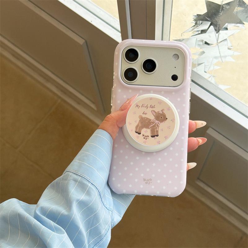 Light Purple Polka Dot Deer Magnetic iPhone Case Compatible with iPhone 17 Pro Max, 16, 15, 14 for Women