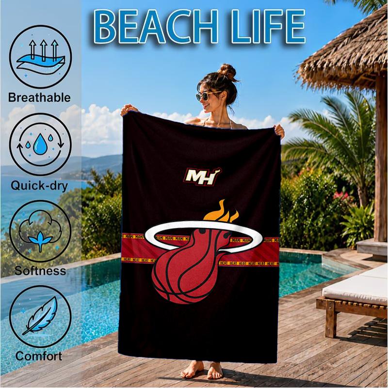 Miami-Heat Basketball Art Beach Towel, Microfiber Beach Towel, Perfect For Pool, Beach, Travel, Home Decor Beach Party Fan gifts