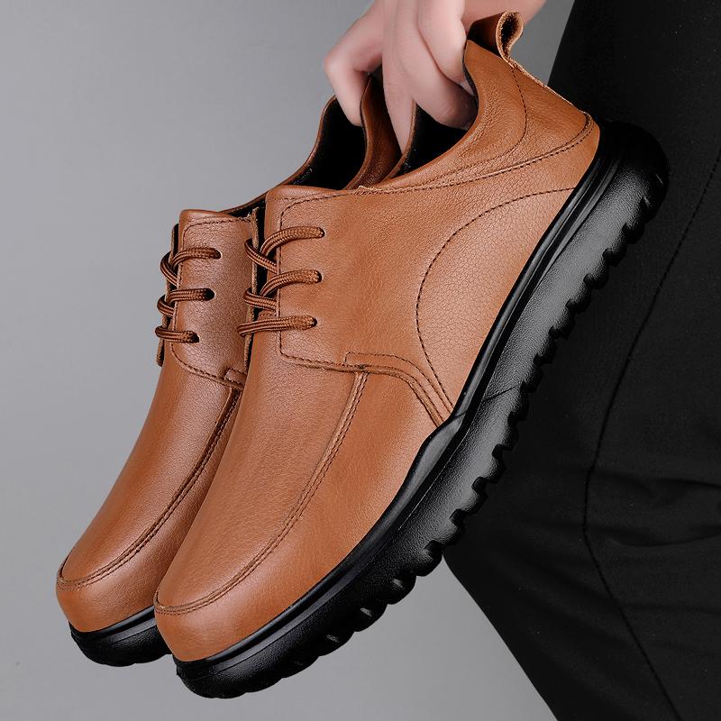 Fashion Fashion Mens Casual Flats Outdoor Man Solid Color Walking Shoes Lace-Up Versatile Business Shoes Genuine Leather Men's Sneakers