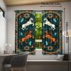 2pcs Southwest Tribal Horse Print Curtains - Vibrant Teal & Earth-Tone Design   Rod Pocket Window Drapes for Bedroom & Living Roo