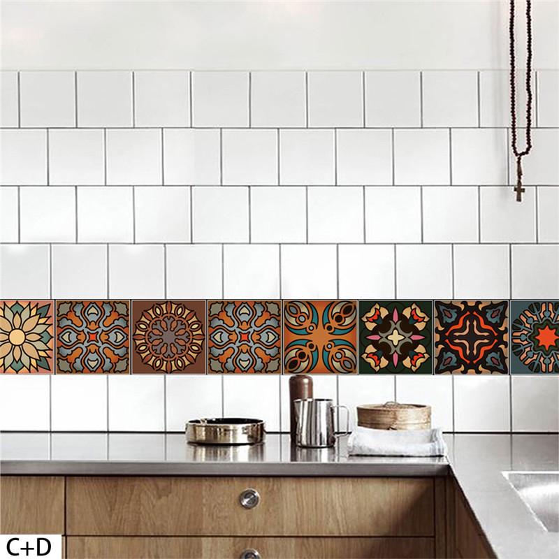 Moroccan Style Peel & Stick Self-adhesive Wall Tiles Vintage Colorful Waterproof Decals for Kitchen Bathroom Living Room Decor DIY Home Stickers
