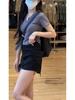 2025 Summer Khaki Women's Denim Drawstring Skirt Pants with Irregular Hem and Anti-Exposure Design