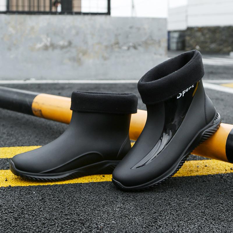 Waterproof Shoes Men's Rain Shoes Fashion Short Tube Thickened Warm Rubber Shoes Work Non-slip Short Rain Shoes Fashion
