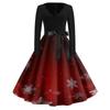 Women's Casual Christmas Print V-Neck Vintage Dress for Holiday Party and Daily Wear