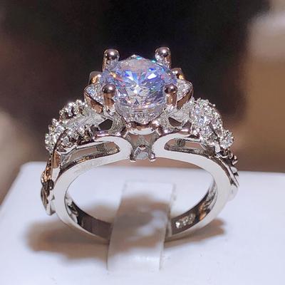Luxus Strahlend Weiß Zirkonia Ring Frauen Party Hochzeit 925 Stempel Mode Pentagramm Ring Schmuck Großhandel