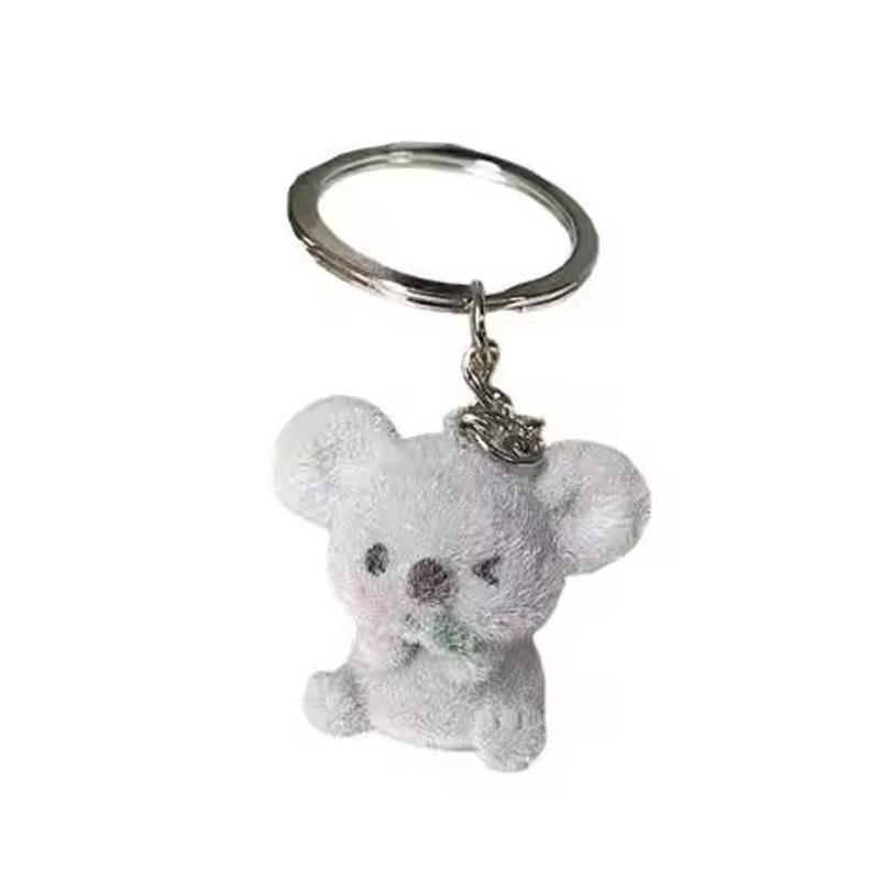 Flocked Koala Keychains Resin Cartoon Cute Stuffed Animal Charms Bag Pendant Keychain For Men Women Friends Couple